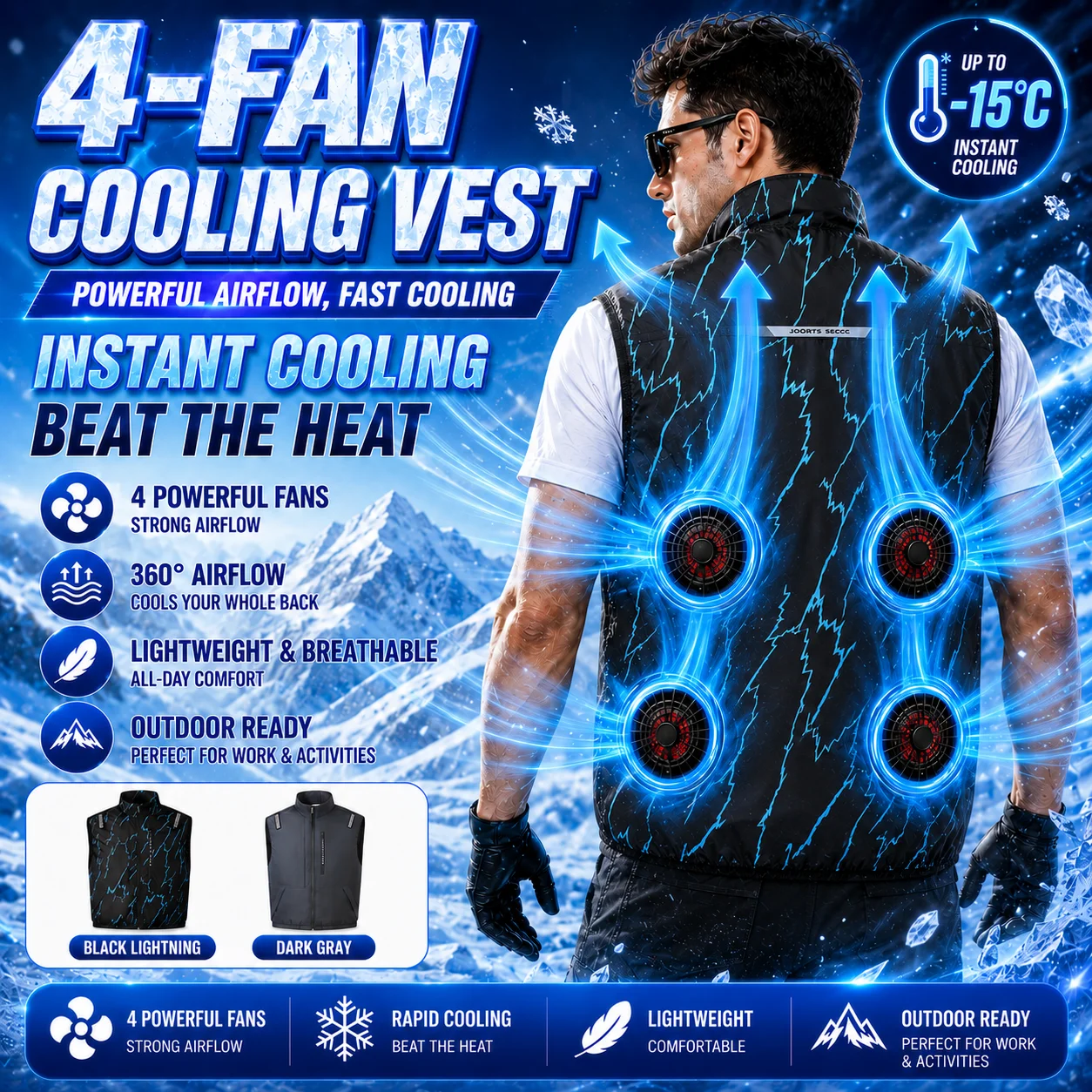 Summer Cooling Air Conditioning Clothing Men's Outdoor Temperature-Reducing Breathable Vest USB Charging Cooling Fishing Vest