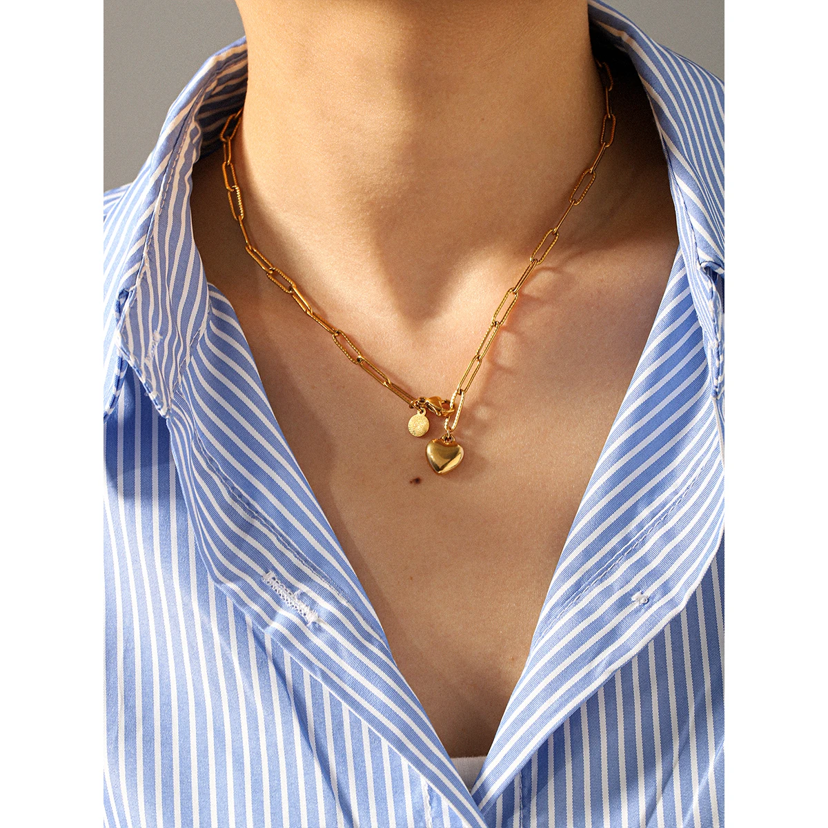 

French Elegant Romantic Link Chain Necklace 316L Stainless Steel 18K Gold Plated Waterproof Daily Wear Wedding Jewelry For Women