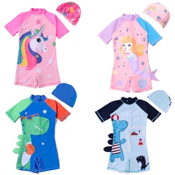 New Mermaid Unicorn Children Swimsuit Baby Girl Boy One Piece Printing Infant Dinosaur Cartoon Quick Drying Hot Spring Swimwear