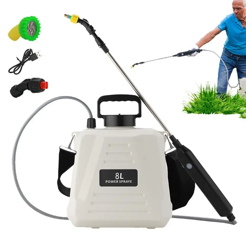 Battery Powered Sprayer 2.1 Gallon/8L Garden Sprayer Rechargeable Handle Battery Powered Electric Sprayer Retractable Wand