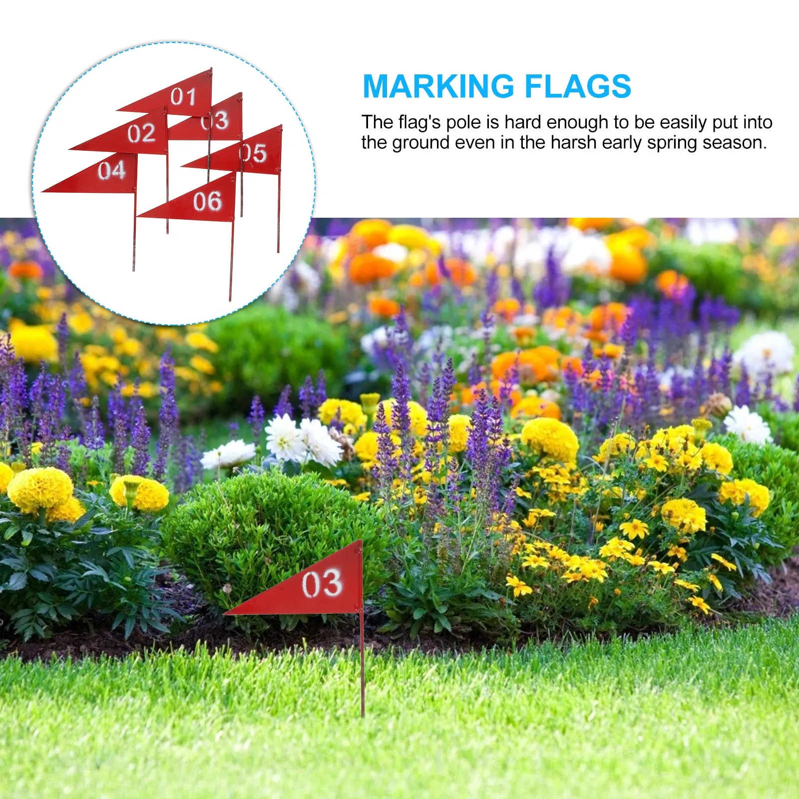 

6 Pcs Iron Flags Durable Sturdy for Garden Marking Sprinkler System Triangular Red Numbered Yard Supplies Lawn Decor