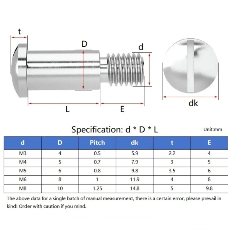 304 Stainless Steel Slotted Shoulder Screws M3 M4 M5 M6 M8 Step Bearing Locating Limit Bolts for Mold Industrial Fixture