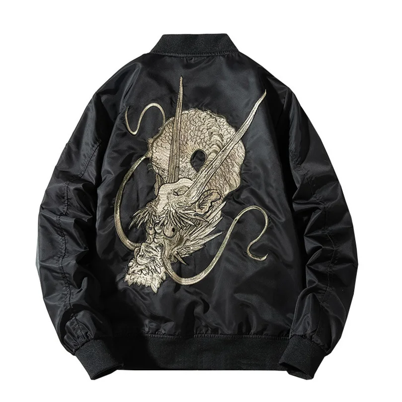 Padded Embroidery Bomber Bomber Jackets Men Sukajan Coats Outwear Chic Hiphop Punk Kpop Windbreaker China Dragon Z1