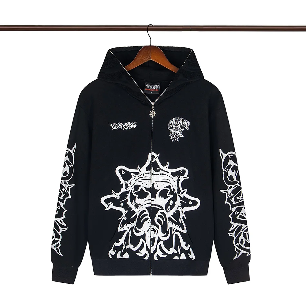 High Street Graffiti Letter Print Terry Zipper Hooded Hoodies for Men and Women Cardigan Hip Hop Loose Cotton Sweatshirts Jacket
