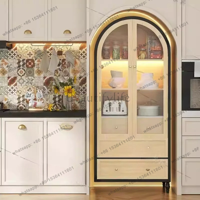 

Американский светлый роскошный арочный книжный шкаф из цельного дерева, французский ретро резной стеклянный дверной шкаф для хранения, декоративный шкаф