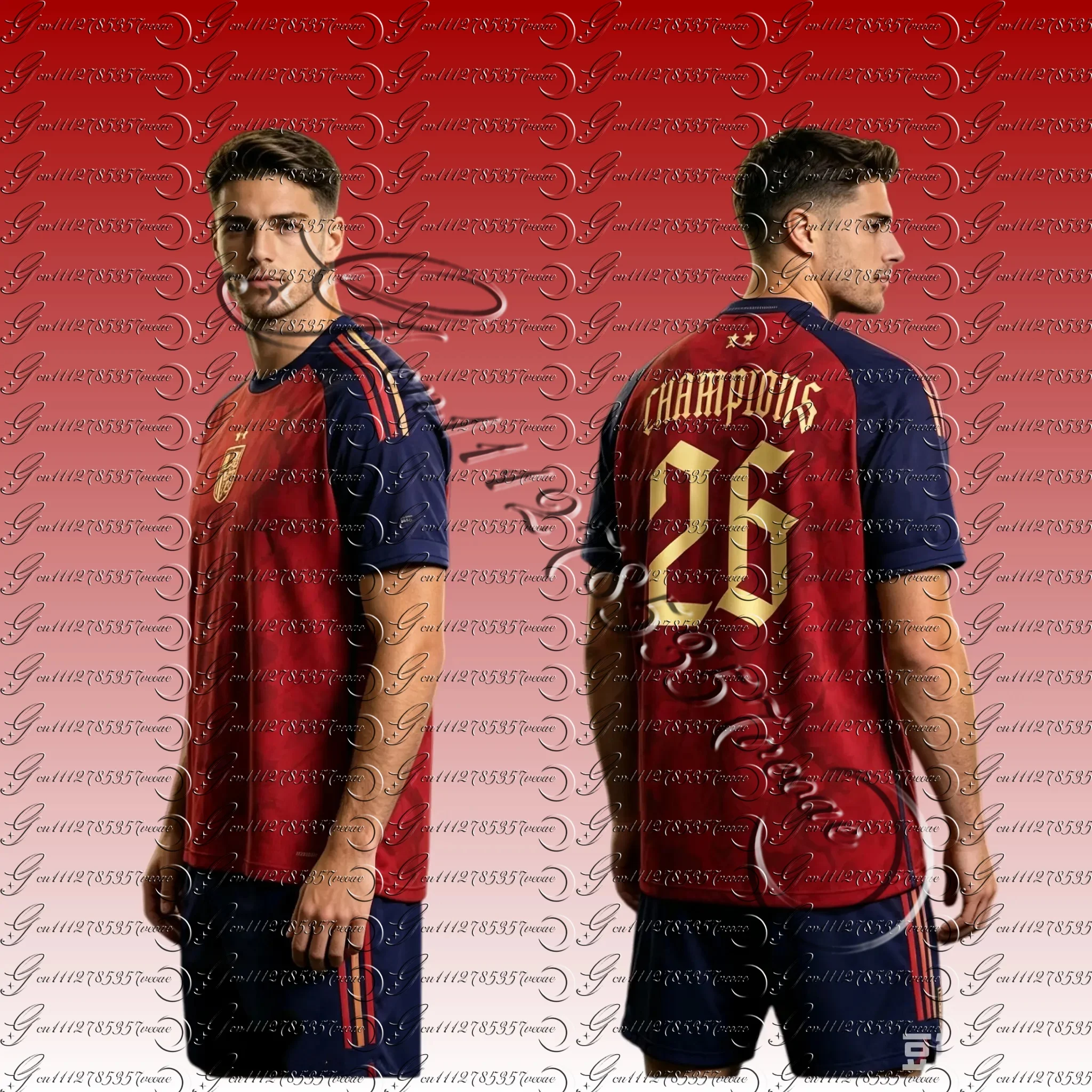 Camiseta de Fútbol España 2026 Dos Estrellas para Hombre, Camiseta Deportiva de Verano, Transpirable, de Secado Rápido, Sudadera Familiar