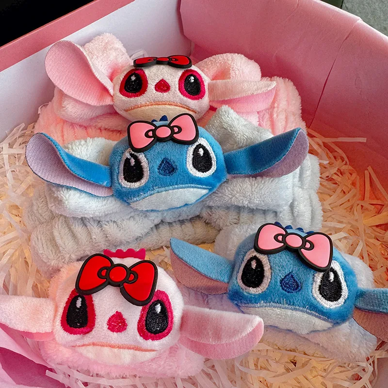 

Disney Scrunchie for Women Cute Cartoon Stitch Hairband Comfortable Wash One's Face Wristband Wide Brim Plush Hairband Girl