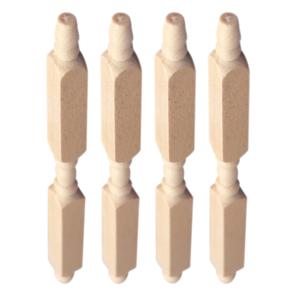 4 Pcs House Furniture Dollhouse Decoration Mini Wood Pillars Roman Miniature Newel Posts Micro Scene