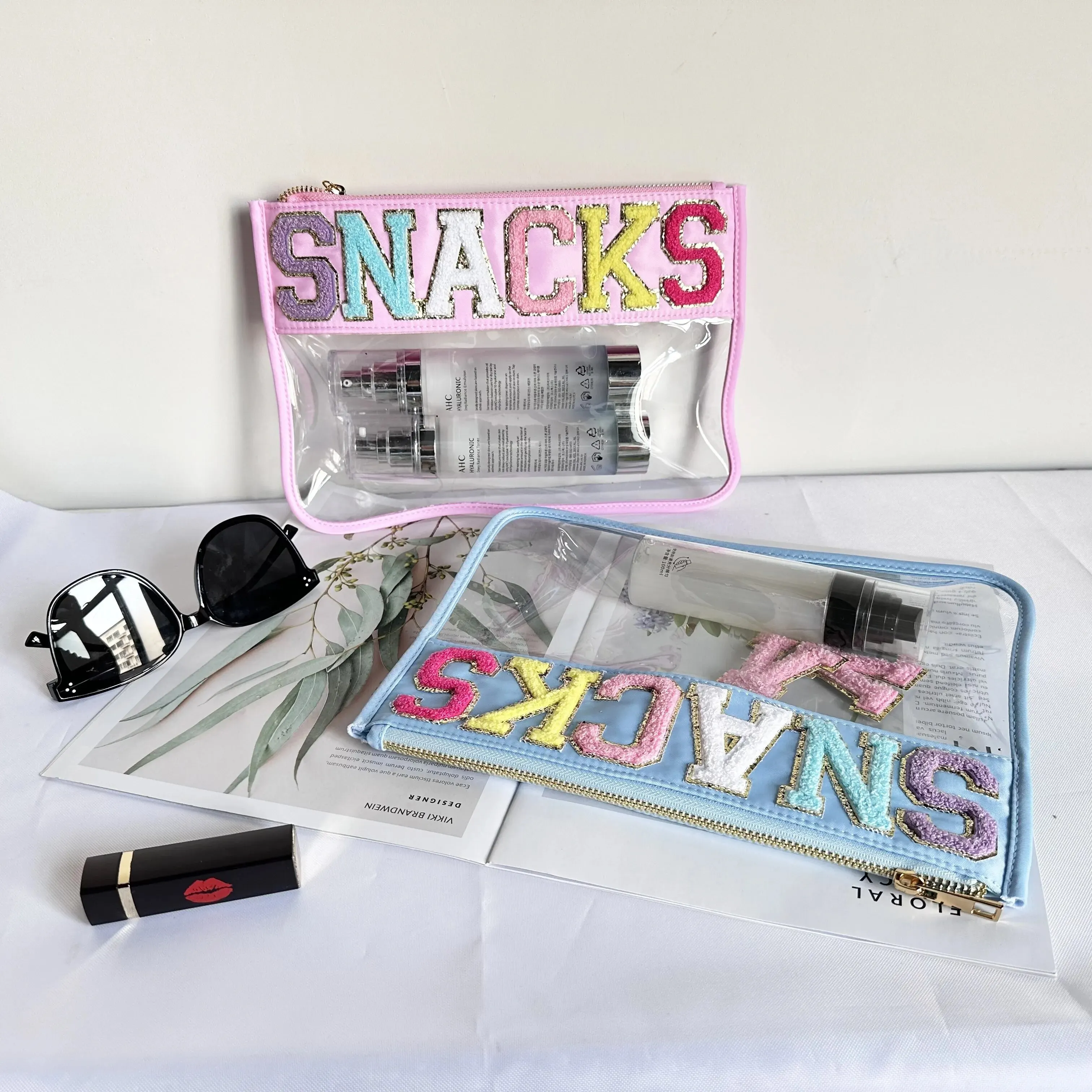 PVC Letter Graphic Pattern Travel Airport Large Capacity Portable Makeup Storage Bag File Pocket