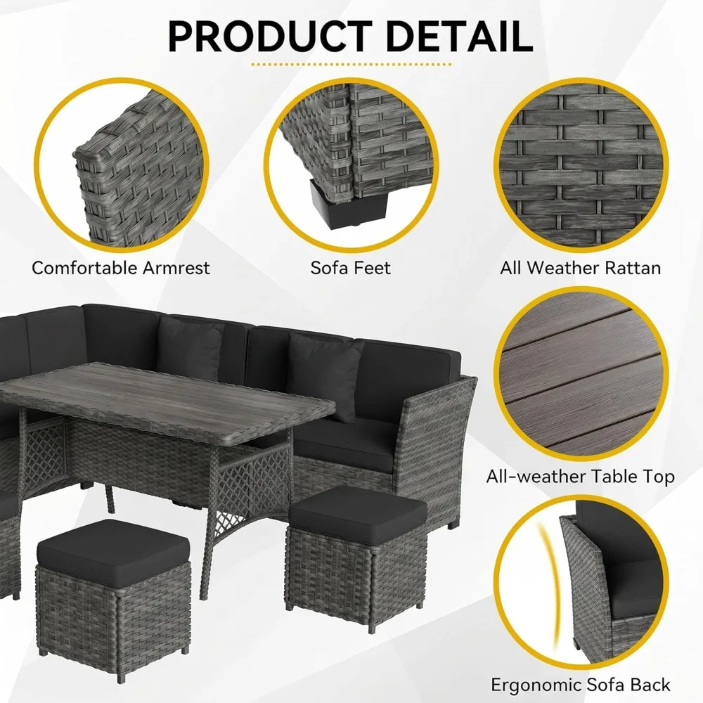 Patio Furniture Set, 7 Pieces Outdoor Dining Sets, All Weather Rattan Conversation Set, Outdoor Dining Sectional, Customized