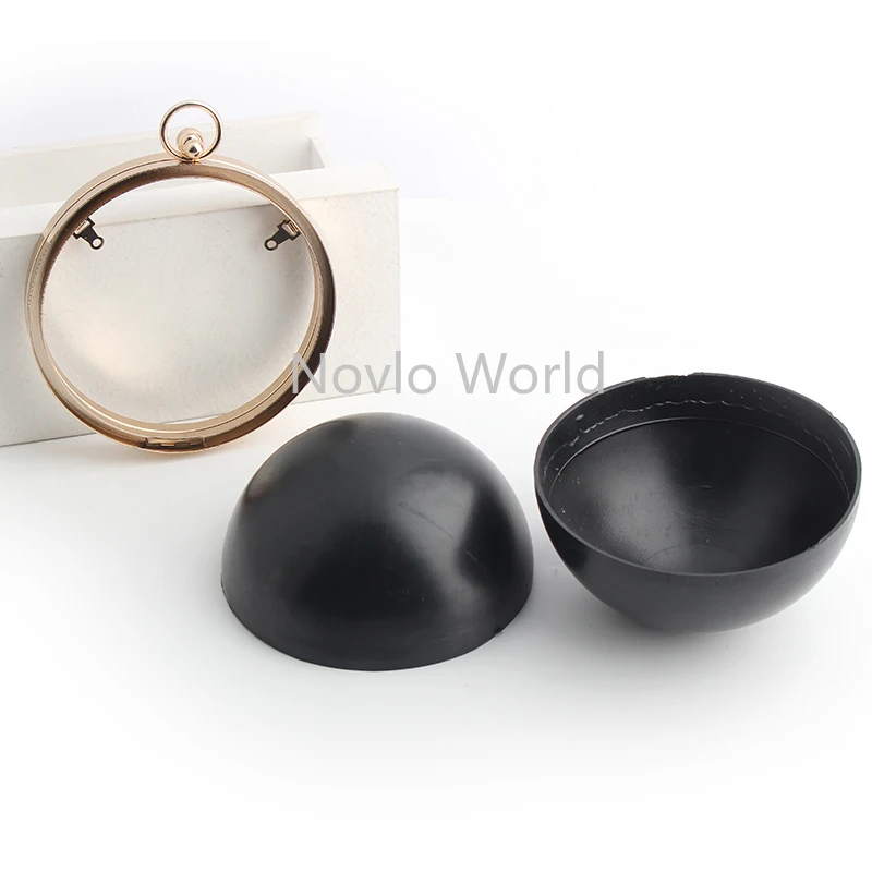 1-2 Pcs 12.5*11cm Round Shape Gold Metal Box with Black Plastic Diy Handbag Metal Clasps Bag Frame Bag Accessories for Women