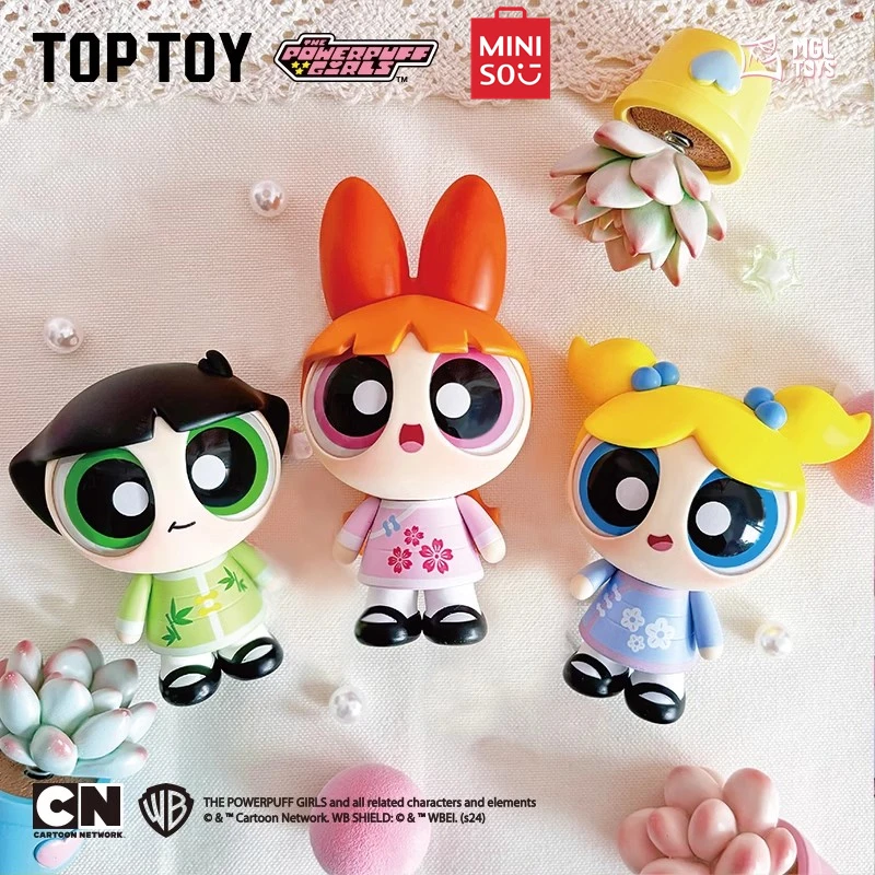 MINISO The Powerpuff Girls Season Spring Overture Series Elevator Card TOP TOY Desktop Ornaments Children's Toys Birthday Gifts