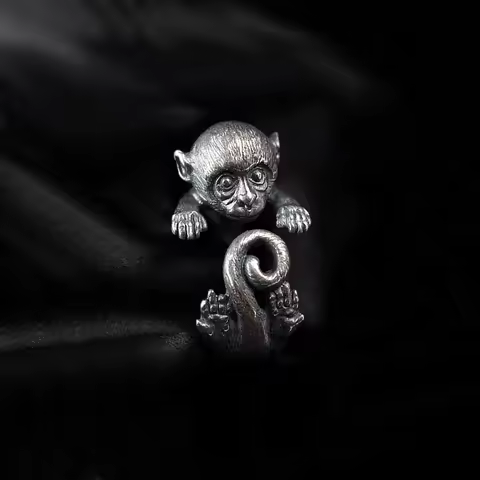 New Arrival Vintage Monkey Animal Design Thai Silver Unisex Party Ring Jewelry For Women Men Birthday Gifts