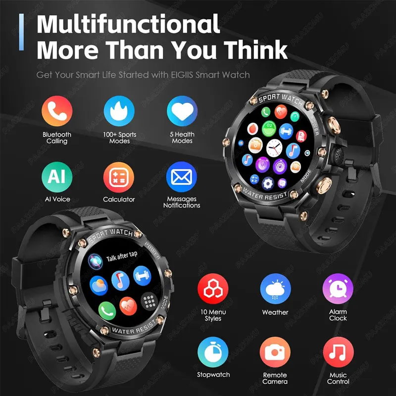 Military Smart Watch for Men BT Call 100 Days Long Standby Waterproof Fitness Tracker with Heart Rate Monitor for iPhone Android