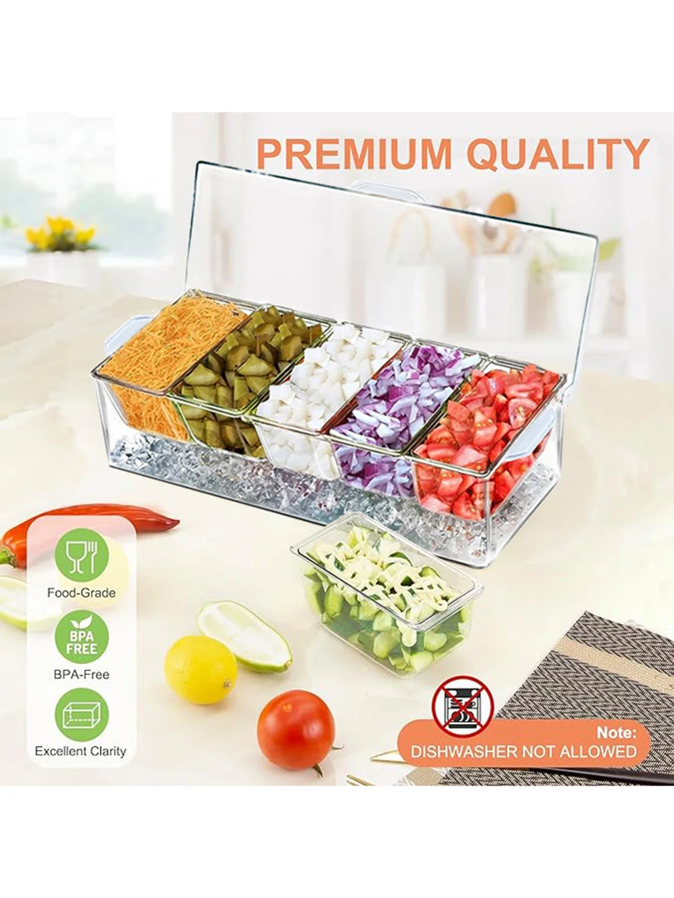 1 قطعة صينية سلطة 5 شبكات - مجموعة خادم توابل بلاستيكية شفافة مع غطاء، مناسبة للمنزل والبار والحفلات والشواء