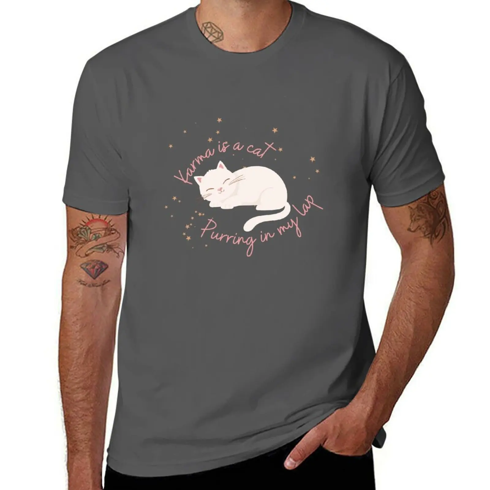 

a Karma my purring stars sleeping cat in cat - is cute lap and T-Shirt Standard Fit Solid Tee Shirt