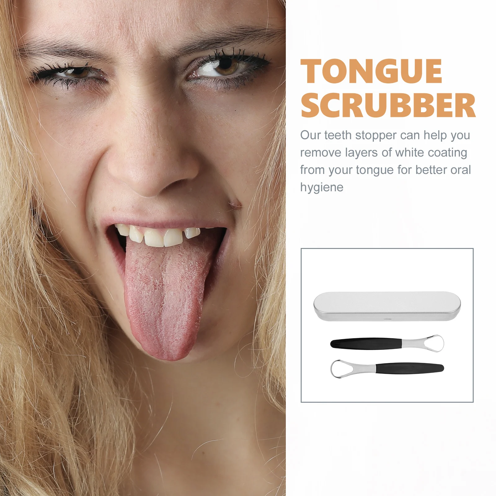 

1 set Tongue Cleaner Steel Scraper Portable Oral Hygiene Breath Freshener Compact Design Tongue Cleaner With Box Travel Size