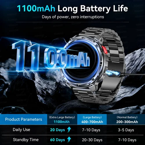 Imagen 2 del producto Reloj inteligente militar T-Rex3 Ultra GPS Track para hombre, batería de 1100mAh, llamada Bluetooth, linterna resistente al agua, brújula, reloj inteligente para exteriores