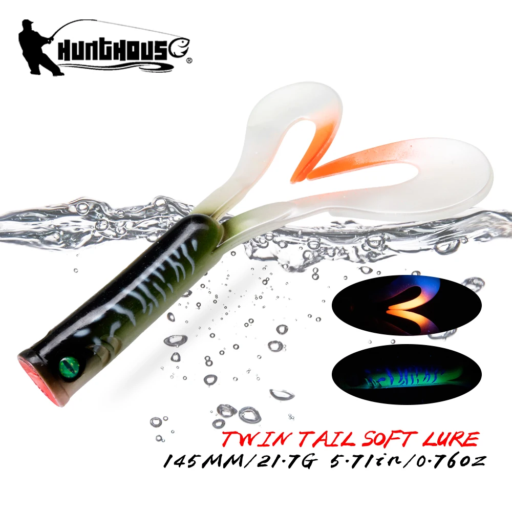 Hunthouse 3 pièces/lot Leurre de pêche souple 145mm 21.7g Double queue remorque Silicone filature Souple Leurre pour brochet Barsch Zander poisson