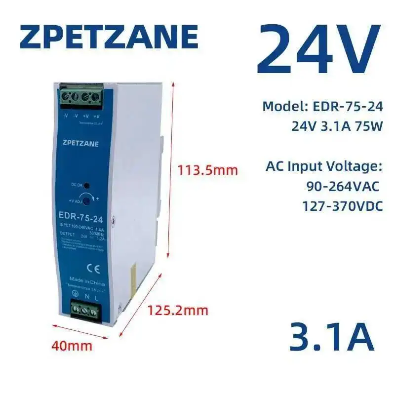 تحويل امدادات الطاقة محول محول ، إخراج واحد ، الصناعية ، التيار المتناوب إلى تيار مستمر ، الدين السكك الحديدية ، EDR-75W ، 120 واط ، 150 واط ، 24 فولت المصدر ، 12 فولت