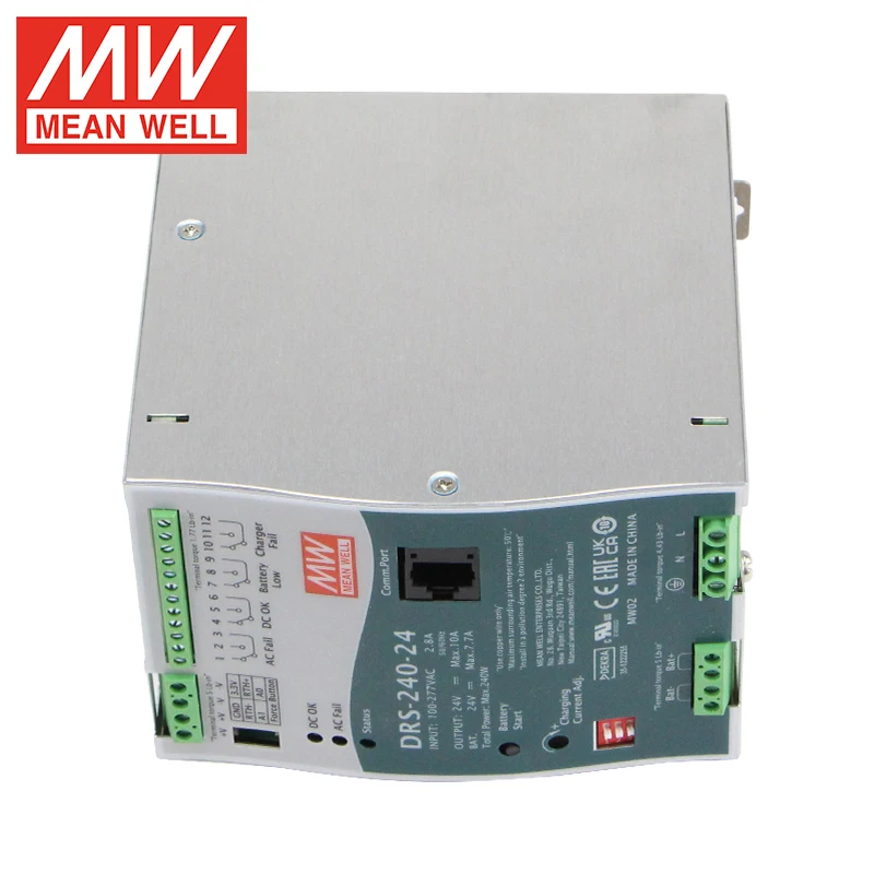 Mean Well DRS-240W 12v 24v 36v 48v การรักษาความปลอดภัยอัจฉริยะ Switching Power Supply แหล่งจ่ายไฟอัจฉริยะสําหรับระบบ DC-UPS