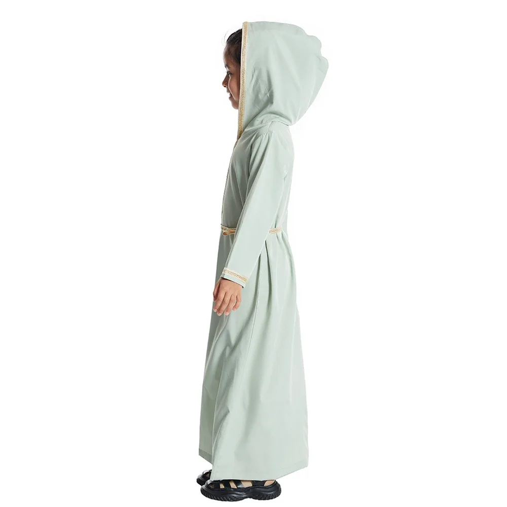 Girls Kids Hooded Dress Morocco Kaftan Muslim Islamic Clothing Children Eid Jalabiya Dubai Turkey Robe Saudi Arabic Caftan Abaya