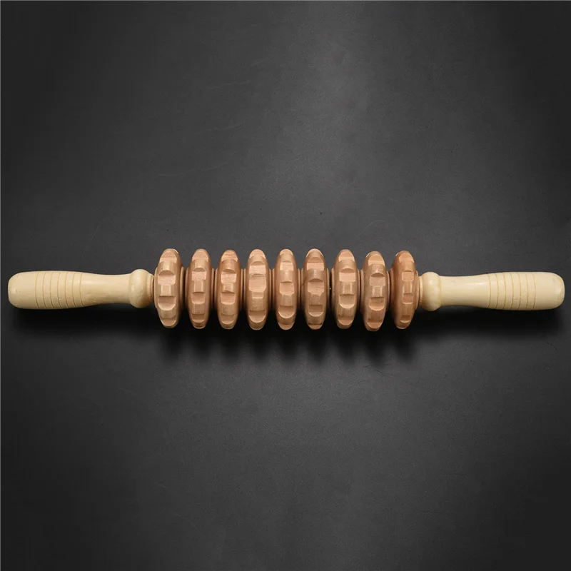 

A27U New 2X Lady Home Wooden Wheel 9 Rollers Belly Health Massager