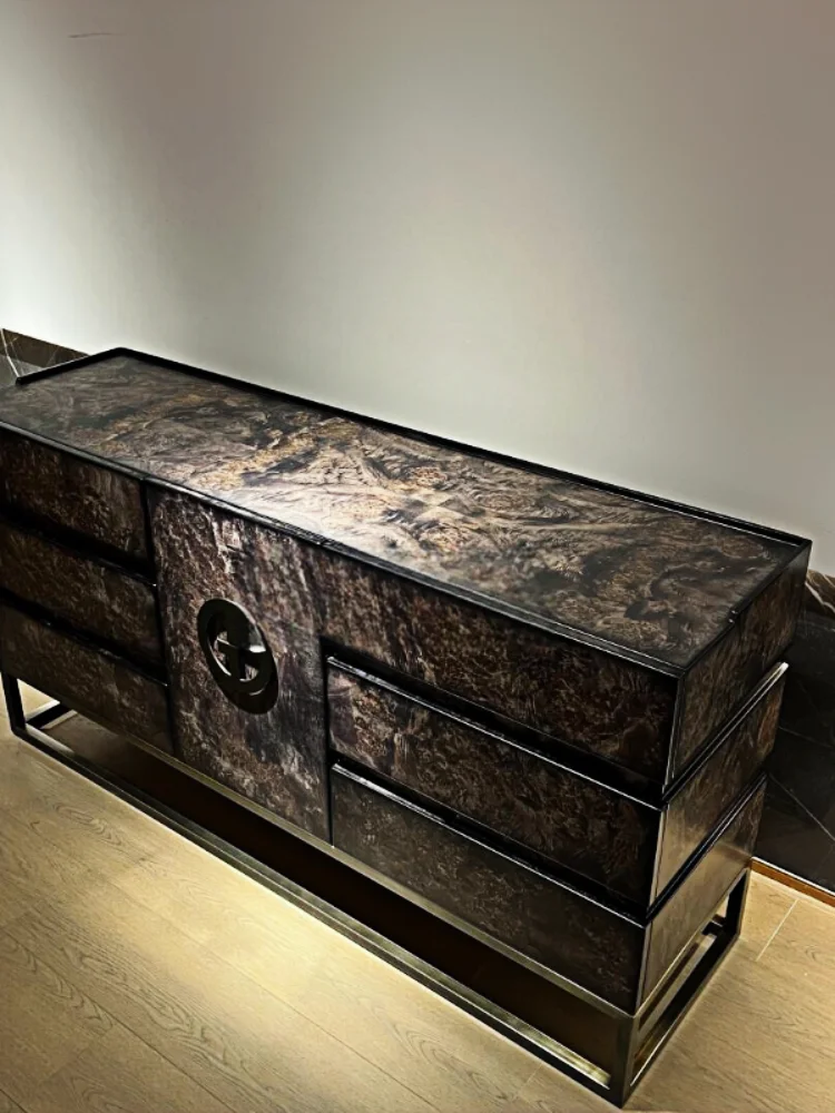

Light luxury living room dining side cabinet storage cabinet high-end bronze unembroidered steel decorative cabinet