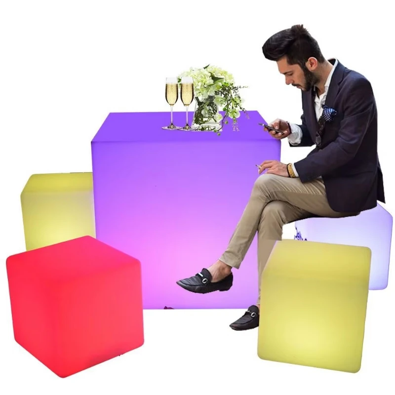

Garden Furniture/Light Emitting Diode Cube Chair/Light Emitting Diode Outdoor Charging Modern Cube Waterproof Light Emitting