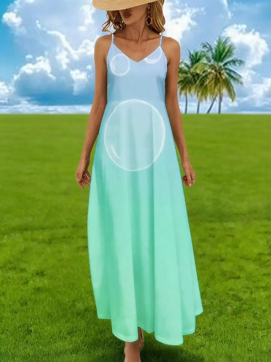 

Summer Maxi Dress Light Blue To Mint Green Ombre Gradient Beach Vacation Wear