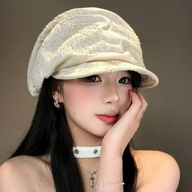 

Japanese Retro Pleated Design Cloud Beret Women's Spring and Summer Thin Fashion Temperament Big Head Soft-brimmed Newsboy Cap