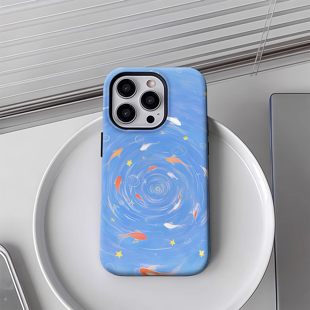 كوي فيش في الماء دوامة آيفون 17 يجب أن يكون لهاتف آيفون 17 16 15 14 13 12 برو ماكس بلس غطاء خلفي مزدوج الطبقة