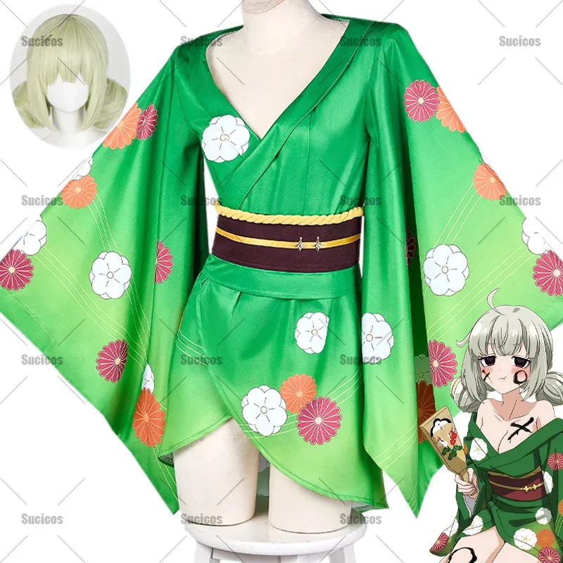

Anime Mahou Shoujo Araga Kiwi Cosplay Costume Kimono Yukata Kiwi Chan Wig Leopard Role play For Hallowmas Carnival Women