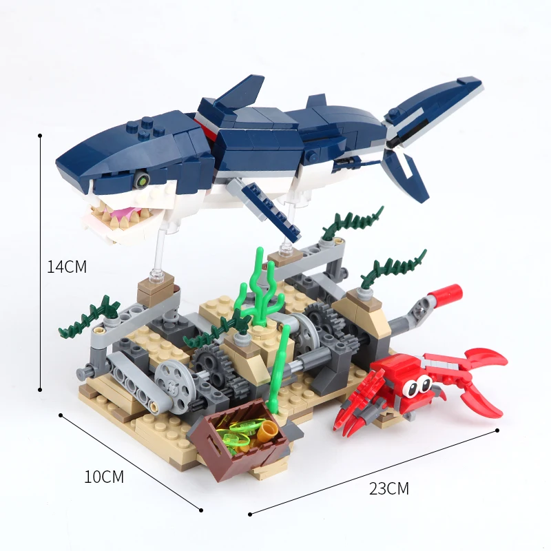 388PCS Creative Marine Animal Series 3in1 Shark Building Blocks 31088 Squid Crab DIY Model Bricks Toys Gift For Children Boy Kid