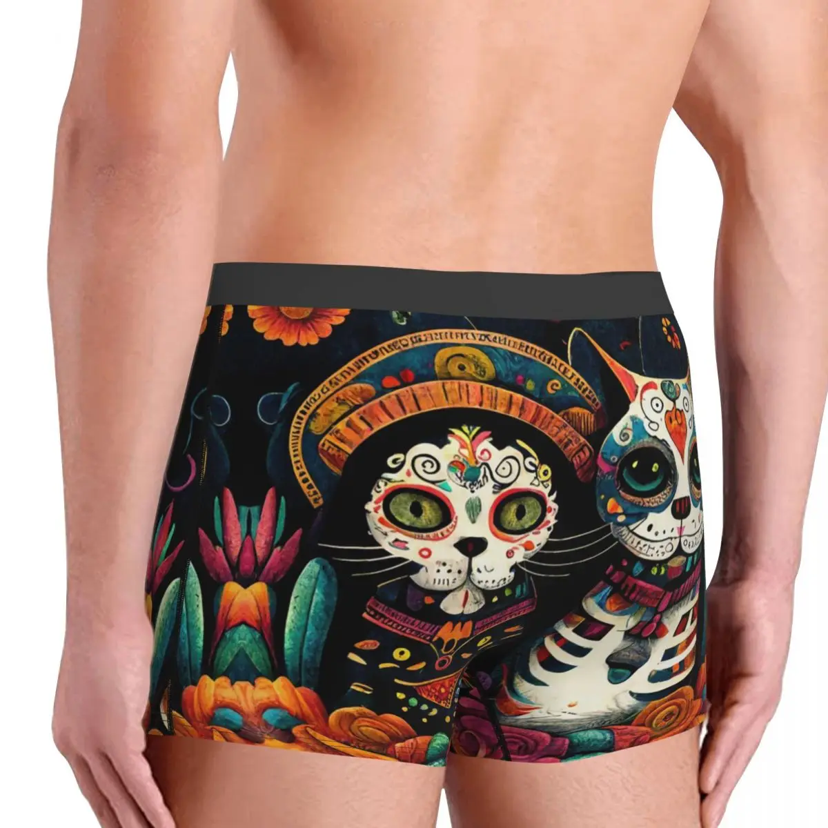 Boxer Underpants Shorts Day Of The Dead Kitten Cat Sugar Skull Dia De Los Muertos Panties Men Ventilate Underwear for Homme Man