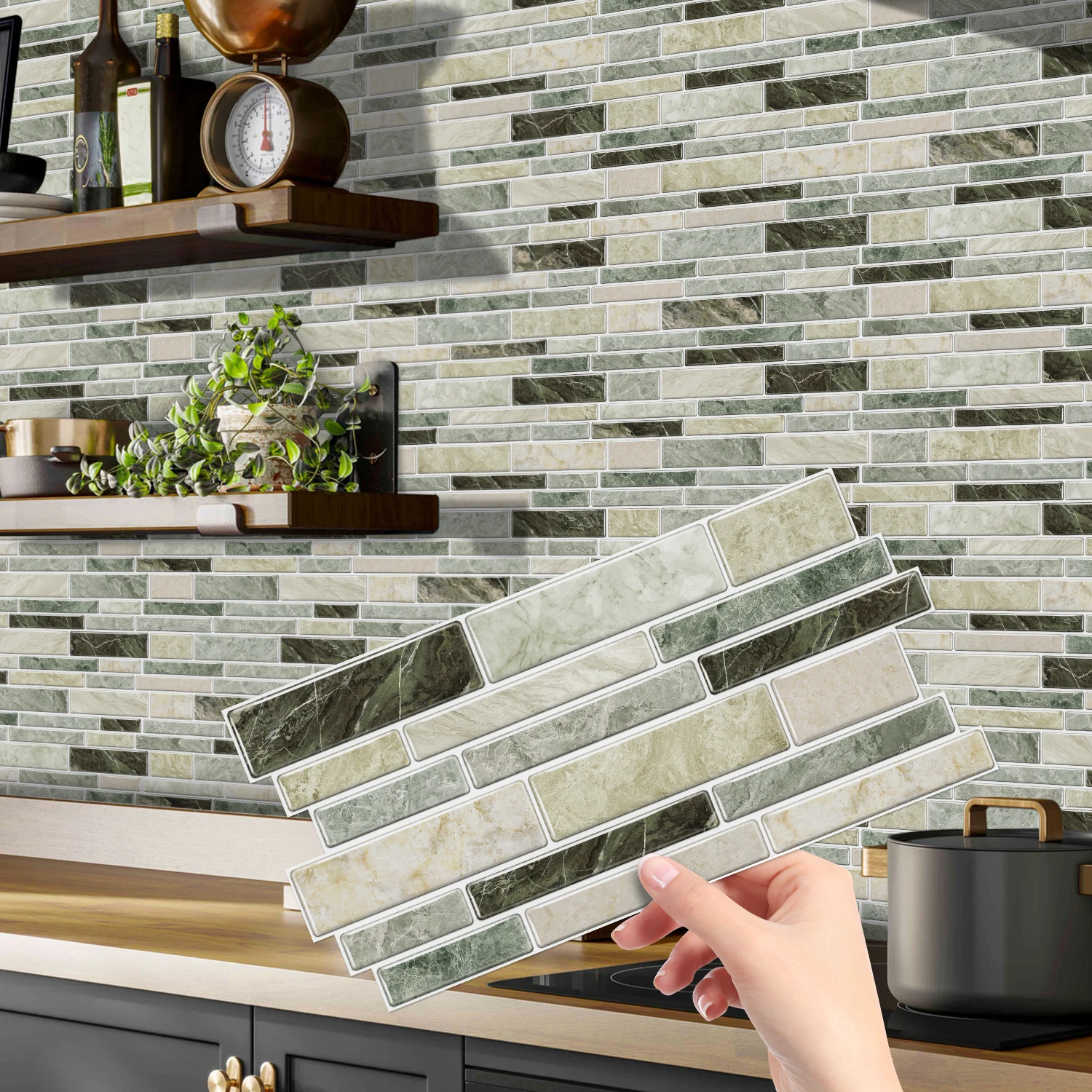 KUUJOJO Zelfklevende decoratieve muurstickers van imitatiemarmeren tegels voor keuken, badkamer, woonkamer, eetkamer en meer.