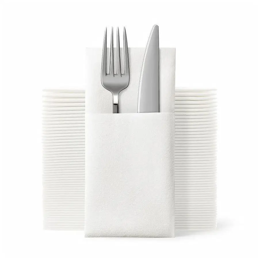 

Disposable Cloth Like Napkins, Builtin Flatware Pocket, Wedding Party Linen Feel White Napkin, Prefolded for Silverware,150 Coun