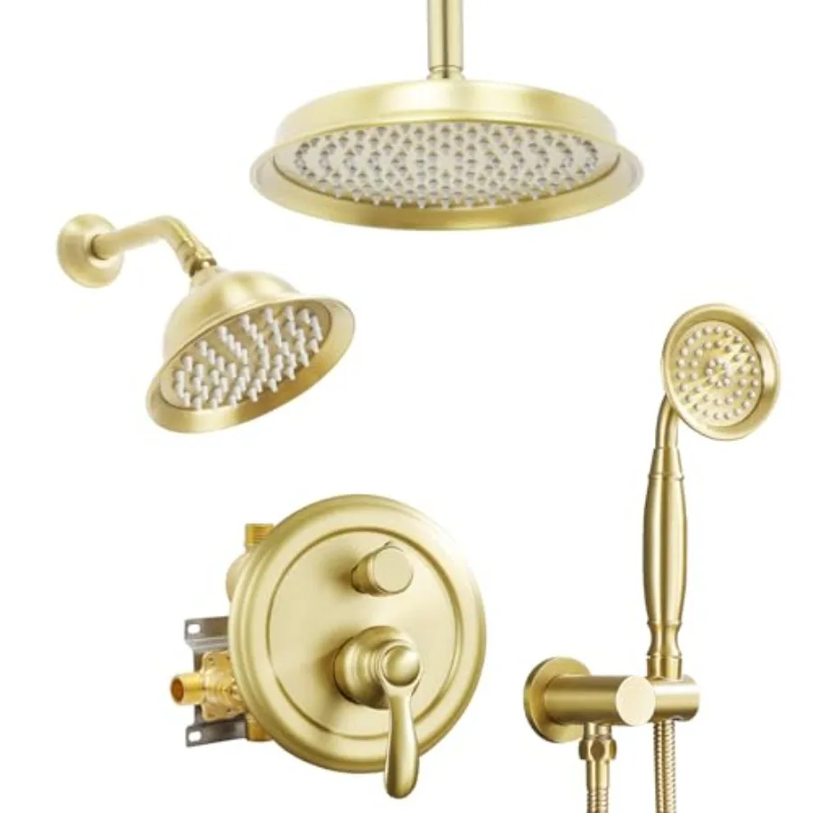 

Двойная антикварная душевая система: 9 потолочных дождевых душевых леек, 6 настенных винтажных дождевых душевых леек и ручные распылители, 3-режимные комплекты смесителей