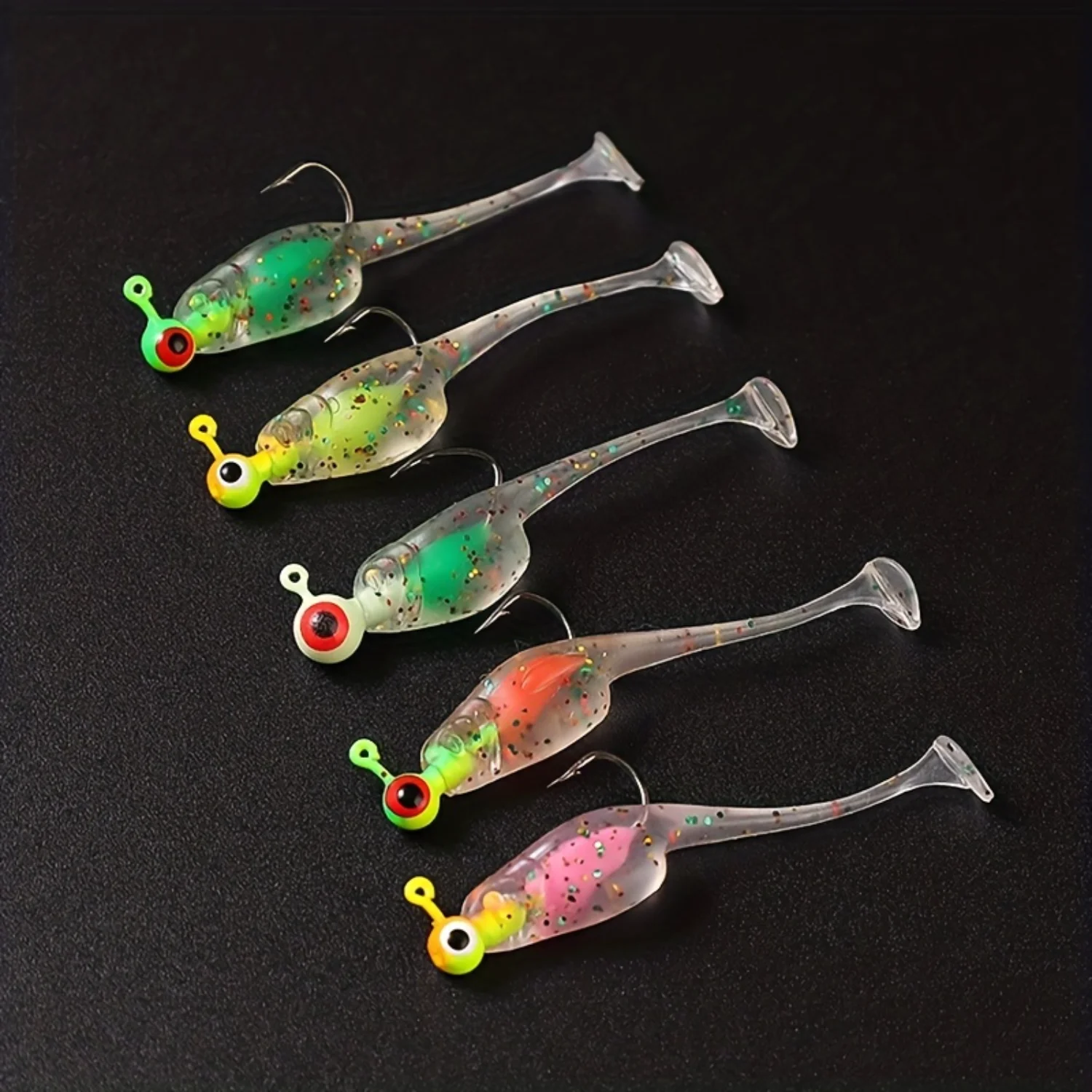 37pcs Premium Mini Fishing Lure Kit - Vibrant T-Tail Wobblers with Colorful Round Lead  - Lifelike Bionic Design - Ideal for Fre