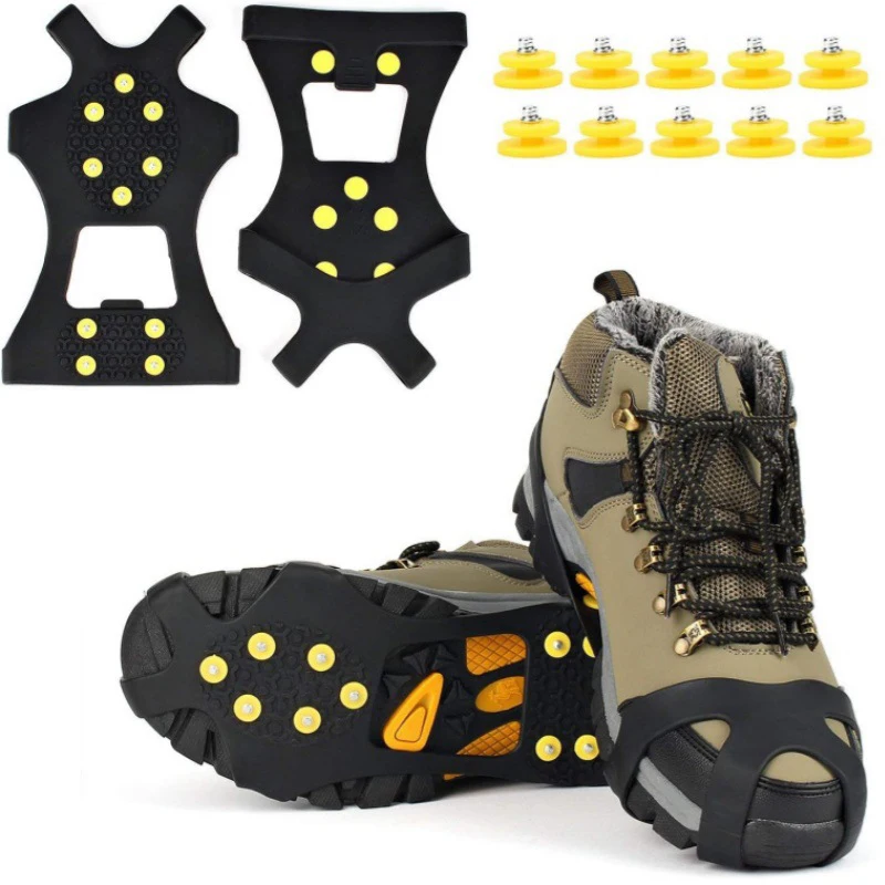 1 par 10 pinos neve gelo garra escalada anti deslizamento picos apertos crampon chuteiras esporte sapato capa para mulheres botas capa anti-skid