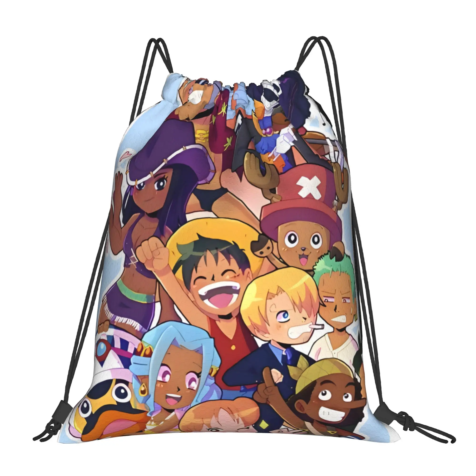 1 unidad de bolsa con cordón de One Piece All Mugiwara Crew, mochila de almacenamiento para senderismo, bolsa para zapatos escolares