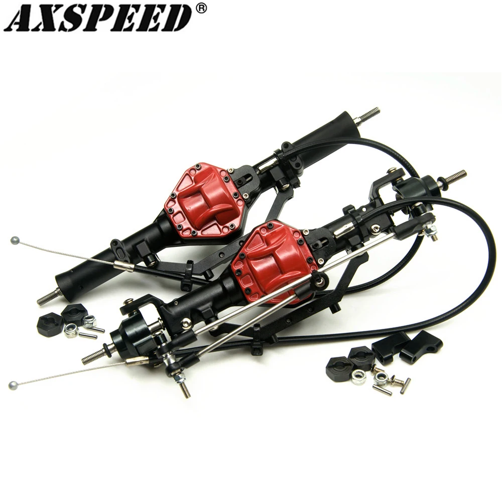 AXSPEED Metal Front & Rear Axle with 4WD Lock Heavy Duty Steering Linkage Kit for 1/10 RC Crawler Car Axial SCX10 Parts