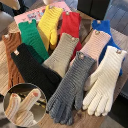 Fashion Touch Screen Knitted Gloves Women Winter Gloves Warm Riding Gloves Solid Fluffy Work Gloves Y2k Harajuku Kawaii Mittens