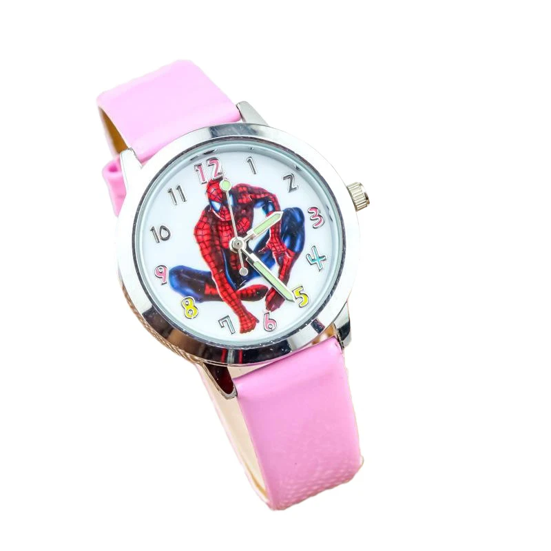 Miniso Anime Cartoon Marvel Spiderman Lichtgevende Ronde Quartz Jongens Studenten Horloge Kinderen Lederen Riem Polshorloge Verjaardagscadeaus