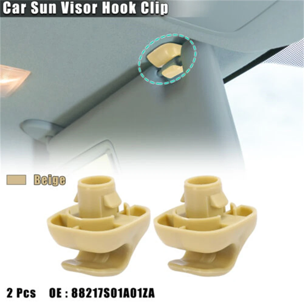 2PCS Beige Grey Car Sun Visor Hook Clip Retainer OEM 88217S04003ZA For Honda For Civic Plastic Sturdy And Compact High Strength