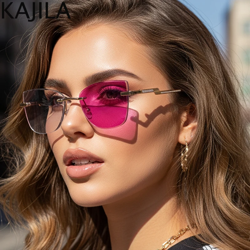 

Cat Eye Anti Blue Light Rimless Glasses Women 2025 Luxury Brand Classic Prescription Change Color Sunglasses Reading Eyeglasses