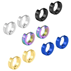 1/5 Pairs Men Women Punk Rock Stainless Steel Huggie Ear Circle Earring Piercing Push-Back Ear Buckle Gothic Fashion Jewelry