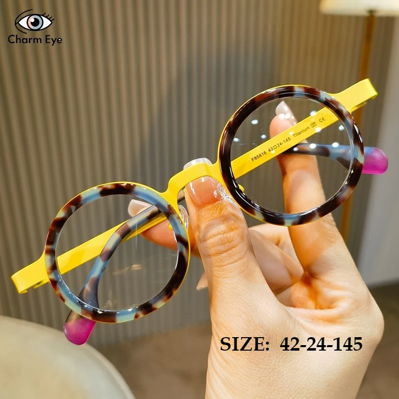 

Colorful Pure Titanium Women Round Myopia Glasses Frame Fashion Men Handmade Ultra Light Anti Blue Light Color Changing Eyewear