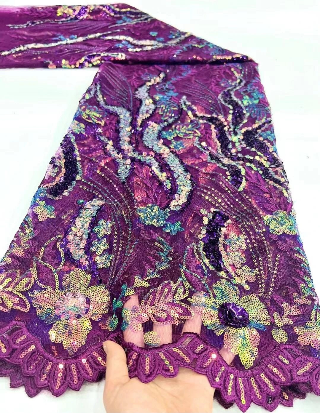 

Latest Handmade African French Lace Fabric 2023 High Quality Beaded Lace Fabric Nigerian Lace Fabric For Party Dress HD069