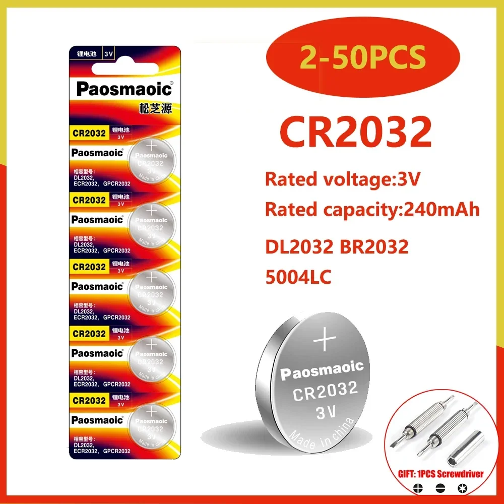 Original KCR2032 CR2032 3V Lithium Battery 2-10pcs DL2032 BR2032 5004LC 2032 for watch, toys, car key, Calculator +screwdriver